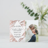Roos Goud Wit Modern Marmer Save the Date Aankondigingskaart (Staand voorkant)