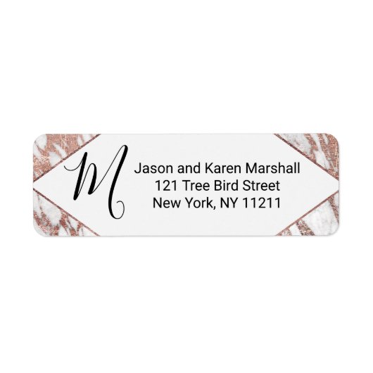 Roos Goud Wit Modern Marmeren Adres Etiket (Voorkant)