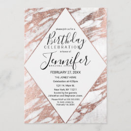 Roos Goud Wit Modern Marmeren Verjaardag Kaart