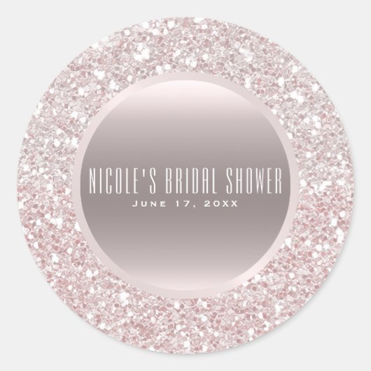 Roos Goud Wit Roze Glitter Elegant Huwelijksgunst Ronde Sticker (Voorkant)