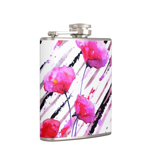 *~* Roos Goud Wit Roze Lavendel Poppy Pattern Heupfles (Rechts)