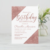 Roos Goud Wit Sparkling Glitter Sequin Verjaardag Kaart (Staand voorkant)