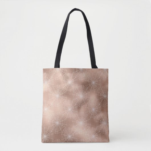 Roos Goud Wit Spinnenwebspinnenpatroon Halloween Tote Bag (Voorkant)