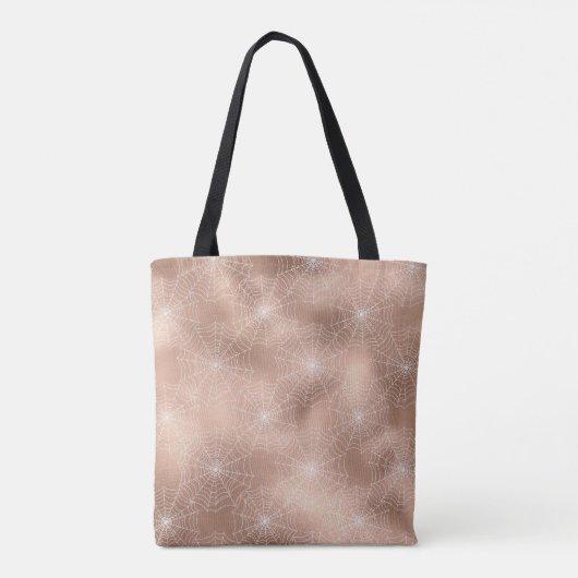 Roos Goud Wit Spinnenwebspinnenpatroon Halloween Tote Bag (Achterkant)