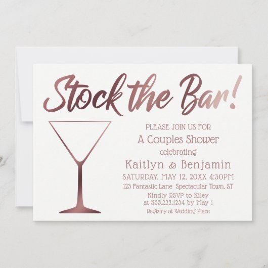 Roos Goud & Wit Voorraad de Bar Couples Shower Kaart (Voorkant)