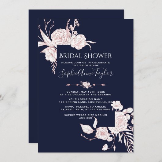 Roos Goud Witte Bloemen Lijst Vrijgezellenfeest Kaart (Voorkant / Achterkant)