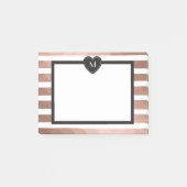 Roos goud, witte strepen, zwart monogram hart post-it® notes (Voorkant)