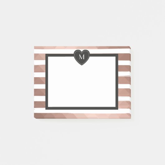 Roos goud, witte strepen, zwart monogram hart post-it® notes (Voorkant)