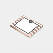 Roos goud, witte strepen, zwart monogram hart post-it® notes (Schuin)