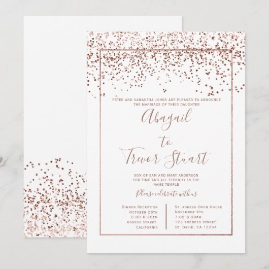 Roos goud witte typografie bruiloft kaart (Voorkant / Achterkant)