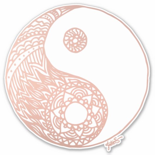 Roos Goud Yin Yang Doodle Art Patterns Sticker (Voorkant)