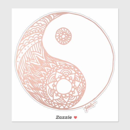 Roos Goud Yin Yang Doodle Art Patterns Sticker (Vel)