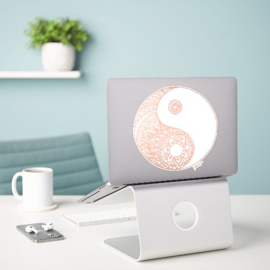Roos Goud Yin Yang Doodle Art Patterns Sticker (Laptop op bureau)