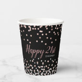 Roos Goud Zilver Confetti 21ste Verjaardagsfeest Papieren Bekers (Voorkant)