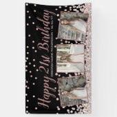 Roos Goud Zilver Fotocollage 21e Verjaardag Spandoek (Verticaal)