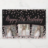 Roos Goud Zilver Fotocollage 21e Verjaardag Sparkling Wijnetiket (Enkel label)