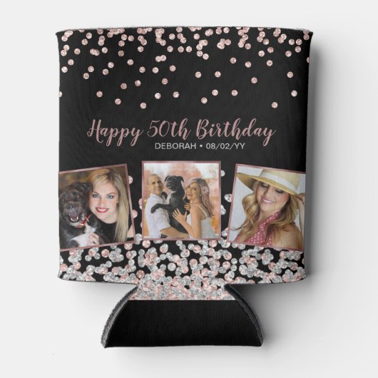 Roos Goud Zilver Fotocollage 50e Verjaardag Blikjeskoeler (Voorkant)