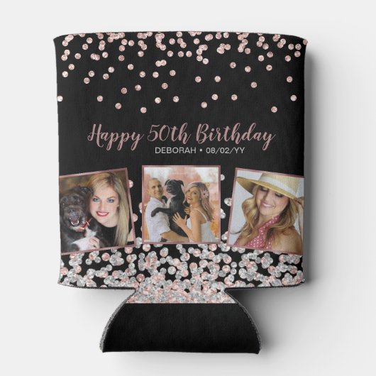 Roos Goud Zilver Fotocollage 50e Verjaardag Blikjeskoeler (Achterkant)