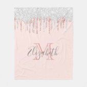 Roos goud zilver glitter druppelt roze monogrammen fleece deken (Voorkant)