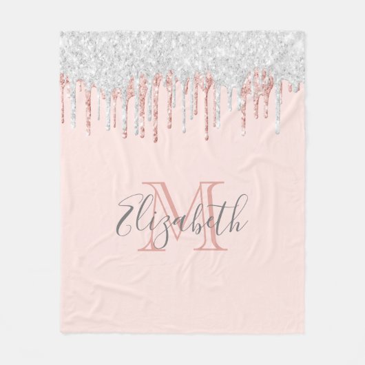 Roos goud zilver glitter druppelt roze monogrammen fleece deken (Voorkant)