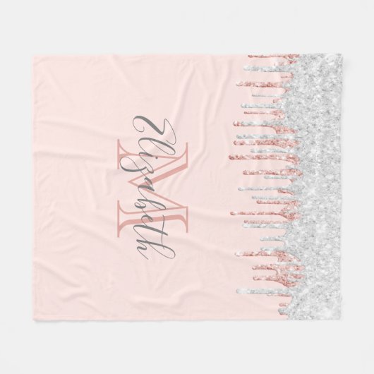 Roos goud zilver glitter druppelt roze monogrammen fleece deken (Voorkant (Horizontaal))
