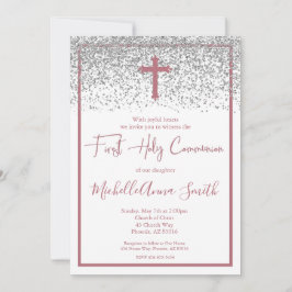 Roos Goud Zilver Meisje Eerste Heilige Communie Kaart