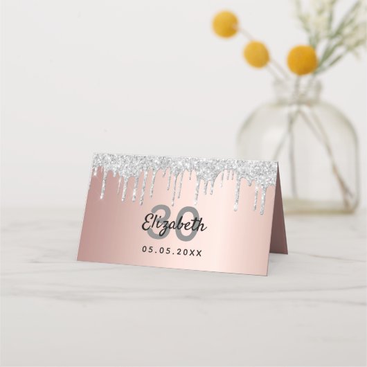 Roos goud zilveren glitter druppelt op verjaardag plaatskaartje (Achterkant)