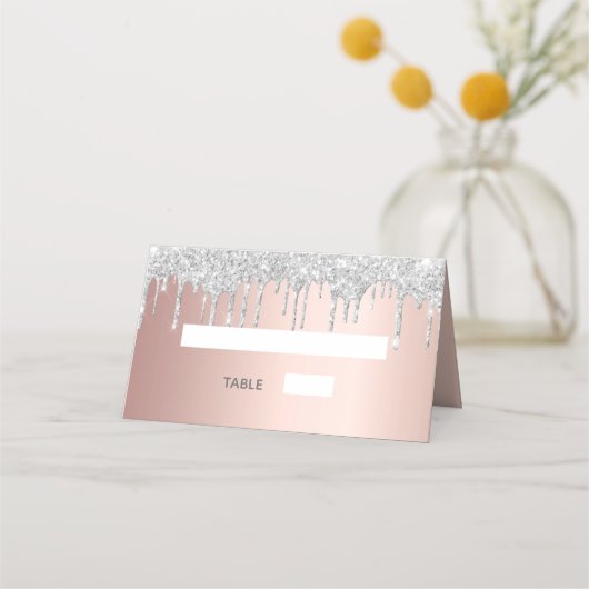 Roos goud zilveren glitter druppelt op verjaardag plaatskaartje (Voorkant)