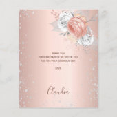 Roos goud zilveren glitter floral Dank u wel Flyer (Achterkant)
