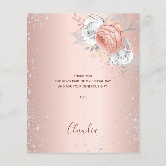 Roos goud zilveren glitter floral Dank u wel Flyer (Achterkant)