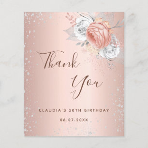 Roos goud zilveren glitter floral Dank u wel Flyer