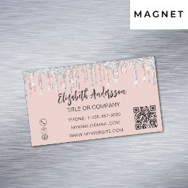 Roos goud zilverglitter elegant QR-code Magnetisch Visitekaartje