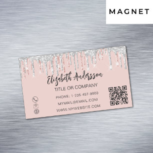 Roos goud zilverglitter elegant QR-code Magnetisch Visitekaartje