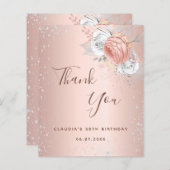 Roos goud zilverglitter floral Bedankt voor je kaa (Voorkant / Achterkant)