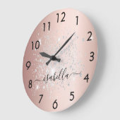 Roos goud zilverglitter metaal naamscript grote klok (Hoek)