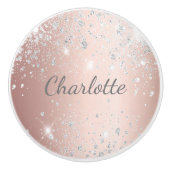 Roos goud zilverglitter monogram roestvrij stof keramische knop (Voorkant)