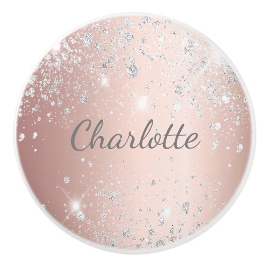 Roos goud zilverglitter monogram roestvrij stof keramische knop (Voorkant)