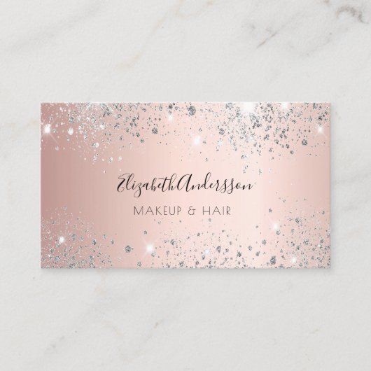 Roos goud zilverglitter stofmetaal, make-uphaar visitekaartje (Voorkant)