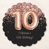 Roos Goud Zwart 10e Verjaardagsfeestje Kartonnen Onderzetters (Voorkant)