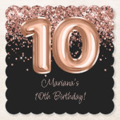 Roos Goud Zwart 10e Verjaardagsfeestje Kartonnen Onderzetters (Voorkant)