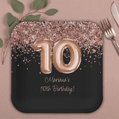 Roos Goud Zwart 10e Verjaardagsfeestje Papieren Bordje