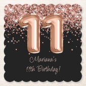 Roos Goud Zwart 11e Verjaardagsfeestje Kartonnen Onderzetters (Voorkant)