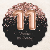 Roos Goud Zwart 11e Verjaardagsfeestje Kartonnen Onderzetters (Voorkant)