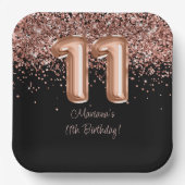 Roos Goud Zwart 11e Verjaardagsfeestje Papieren Bordje (Voorkant)