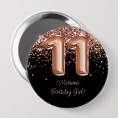 Roos Goud Zwart 11e Verjaardagsfeestje Ronde Button 4,0 Cm (Voorkant /achterkant)