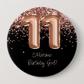 Roos Goud Zwart 11e Verjaardagsfeestje Ronde Button 4,0 Cm (Voorkant)