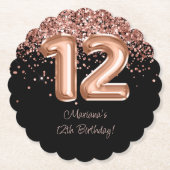 Roos Goud Zwart 12e Verjaardagsfeestje Kartonnen Onderzetters (Voorkant)