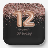 Roos Goud Zwart 12e Verjaardagsfeestje Papieren Bordje (Voorkant)