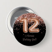Roos Goud Zwart 12e Verjaardagsfeestje Ronde Button 7,6 Cm (Voorkant /achterkant)