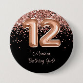 Roos Goud Zwart 12e Verjaardagsfeestje Ronde Button 7,6 Cm (Voorkant)